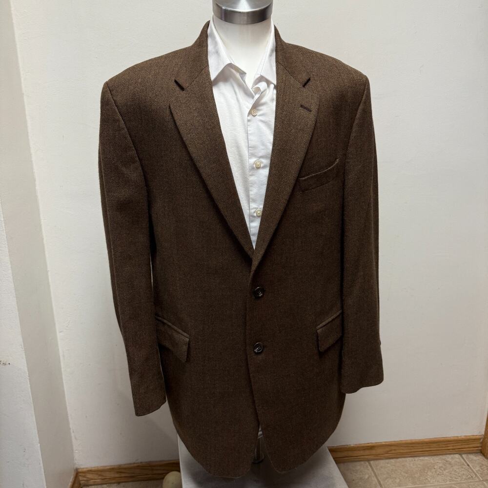 Ralph Lauren Men's Tweed 100% Lambswool Blazer Brown Herringbone 40L Windowpane